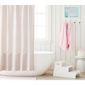 NWT Pottery Barn Kids Star Shower Curtain OS Peach White Adjustable Cotton Weave